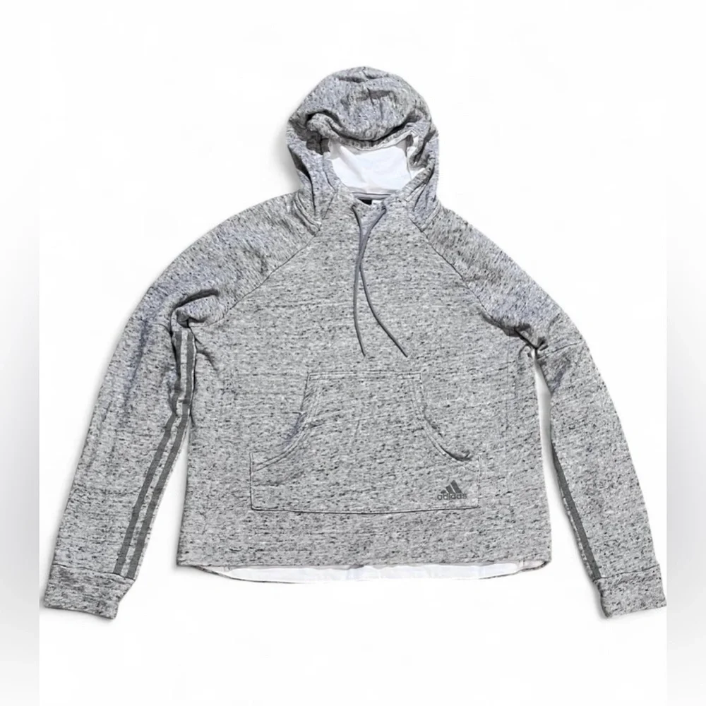 Adidas Women’s Heathered Gray Hoodie Stripes Underneath Sleeves Size Medium